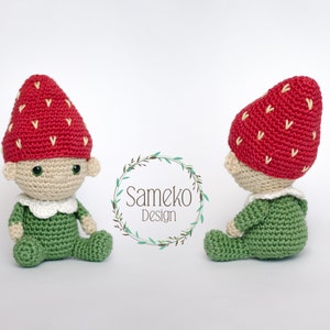 Edin the strawberry gnome by Sameko Design • Amigurumi crochet pattern German • Strawberry plant