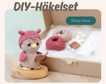 DIY Häkelset • Edna die Lese-Eule von Sameko Design  • Amigurumi Häkelanleitung • Geschenk für Bücherwurm/ Schulanfang