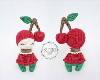 Karla the Cherry • Amigurumi crochet pattern by Sameko Design • DE / ENG • Crochet cherry fruit