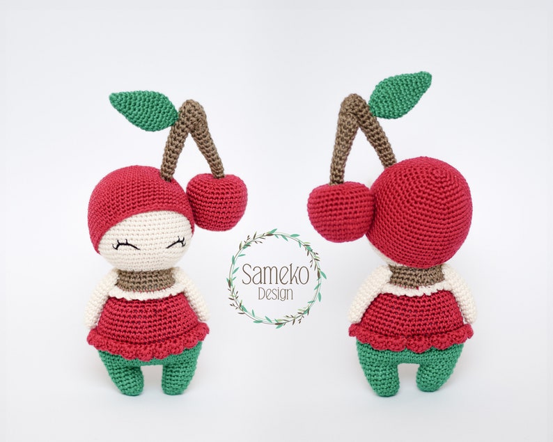 Karla the Cherry Amigurumi crochet pattern by Sameko Design DE / ENG Crochet cherry fruit image 1