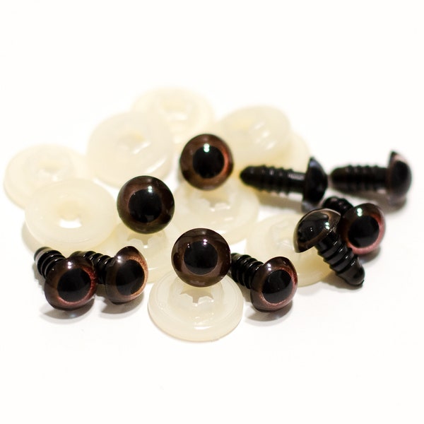 5 pairs of safety eyes 8 mm round (10 eyes) color brown • Amigurumi • doll eyes