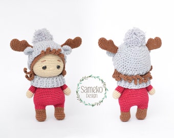 Elmka the Elk Girl • Patrón de crochet Amigurumi de Sameko Design • Regalo de Navidad en crochet