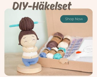DIY Häkelset Yolea, das Yogamädchen • Sameko Design Amigurumi Häkelanleitung Deutsch • Puppe häkeln •  Häkelset mit Wolle & Zubehör
