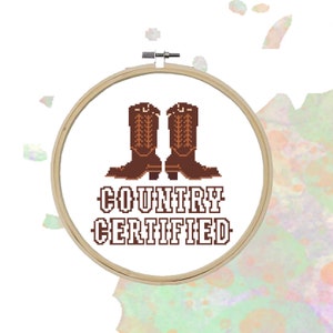 Country Certified Cowboy Boots Western modern cross stitch pattern PDF download