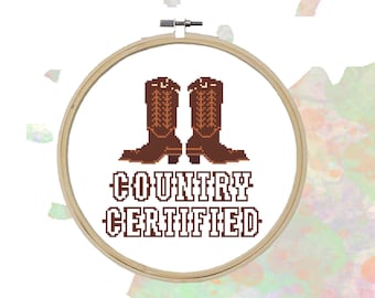 Country Certified Cowboy Boots Western modern cross stitch pattern PDF download