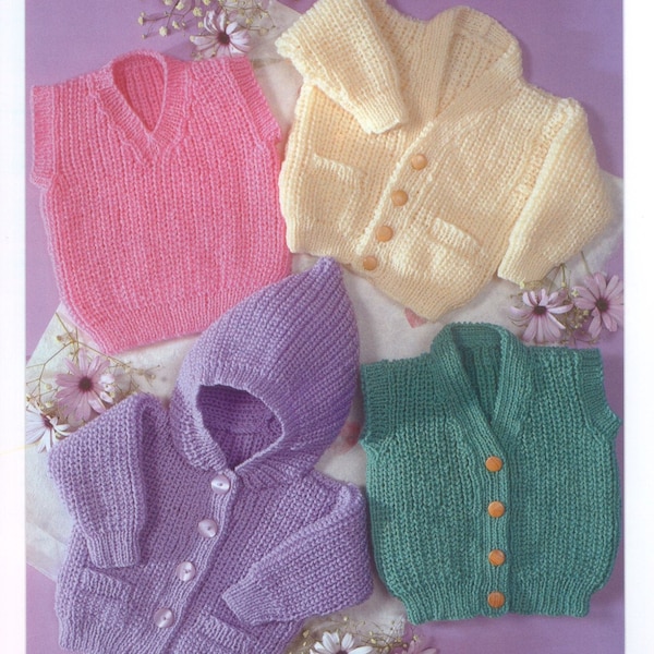 PDF Instant Download King Cole 7193  Vintage Baby Knitting Pattern 16-26" chest, DK/Double Knitting Hoodie Cardigan Easy