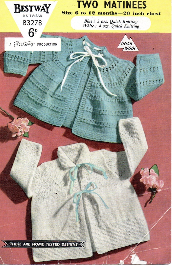 20/" DK Knitting Pattern Vintage Baby Matinee Coat Lace Pattern 12/"