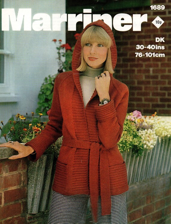 Marriner 1689 Womens Cardigan Hoodie Vintage Knitting Pattern DK 30-40" Easy 