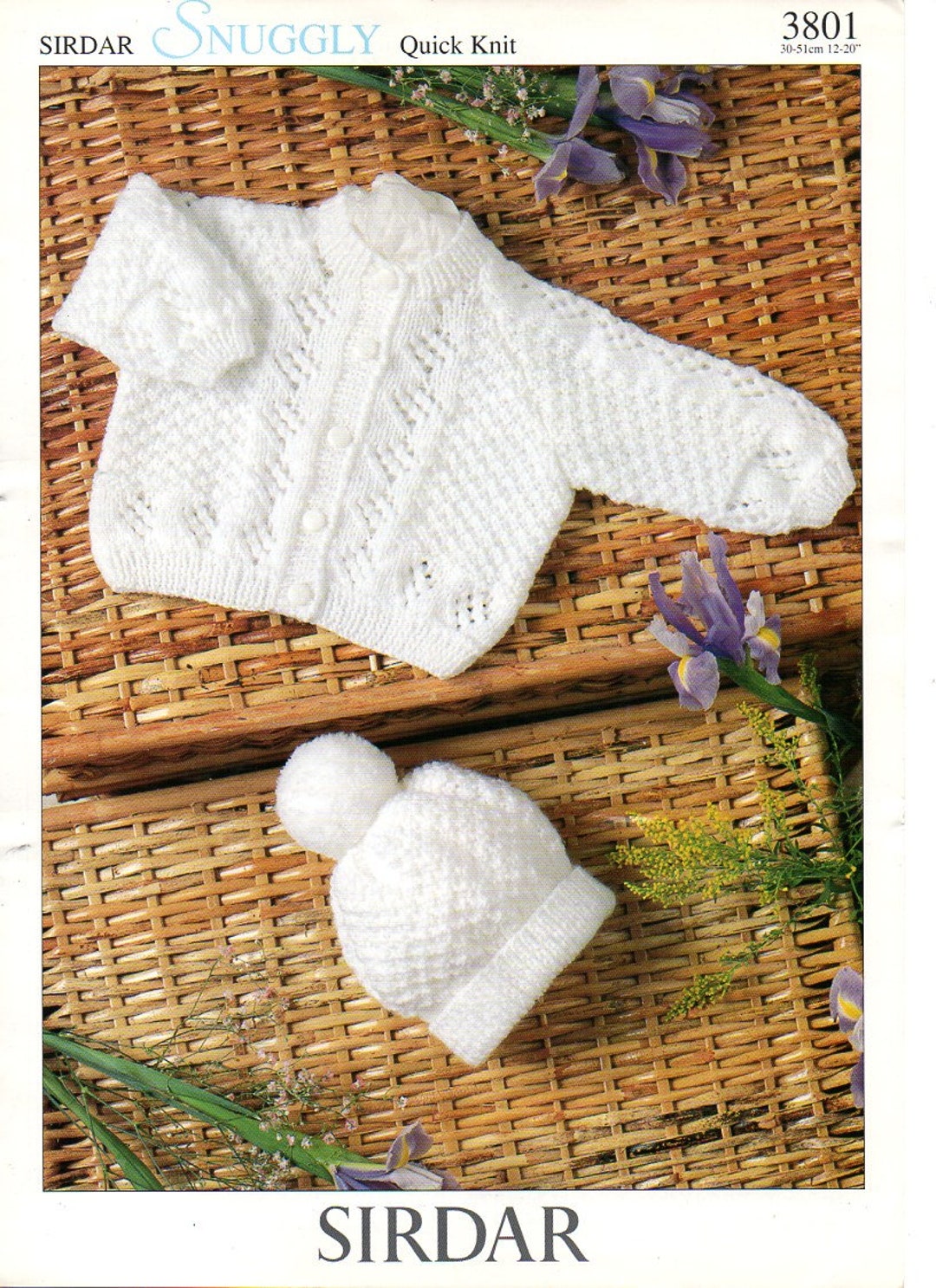 Sirdar 3801 PDF Baby Knitting Pattern Cardigan Bobble Hat 12 20 Premie