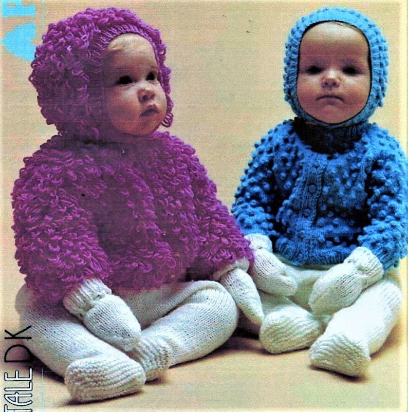 PDF Baby Knitting Pattern Bobbles Loopy Cardigans Hat Pullups