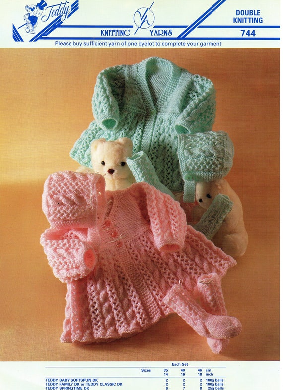 Pdf Teddy 744 Baby Girls Uk Knitting Pattern Dk Cables Etsy