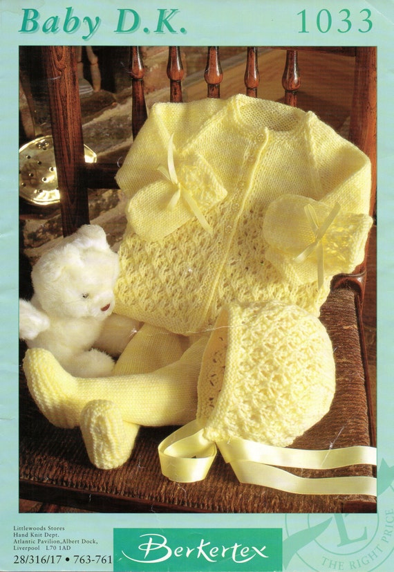 DK Cardigan and Hat,16-22/" Vintage Baby Knitting Pattern 2 yrs Newborn
