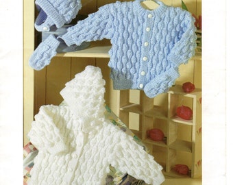 PDF Instant Download Vintage Baby knitting pattern boys/girls Cardigan Hoodie Mittens Hat, Double Knitting 0-7 years Patons 4937