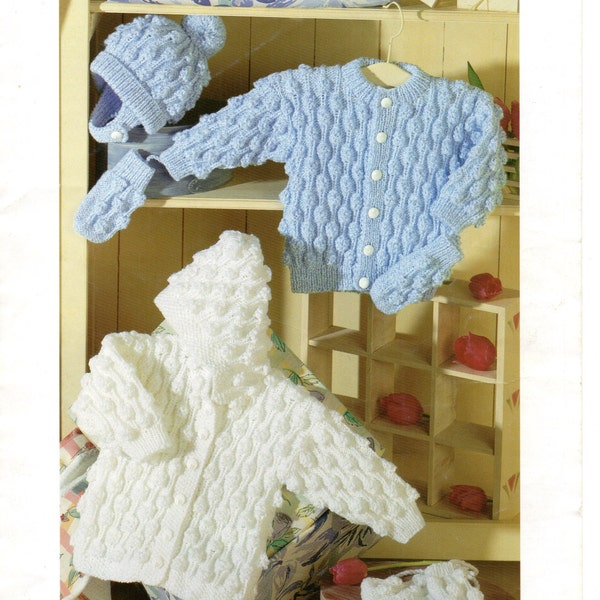 PDF Instant Download Vintage Baby knitting pattern boys/girls Cardigan Hoodie Mittens Hat, Double Knitting 0-7 years Patons 4937