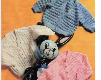 PDF Vintage Copley 1124 Baby Girl / Boy Knitting Pattern 3 styles of cardigans, 4 ply, 18-20" 3-12 month approx, Instant Download