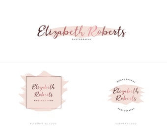 Feminine Pre-made Logo Design | Feminine Logo - Photography Rosegold/copper texture logo Calligraphy font- Branding Kit Option (No.98)