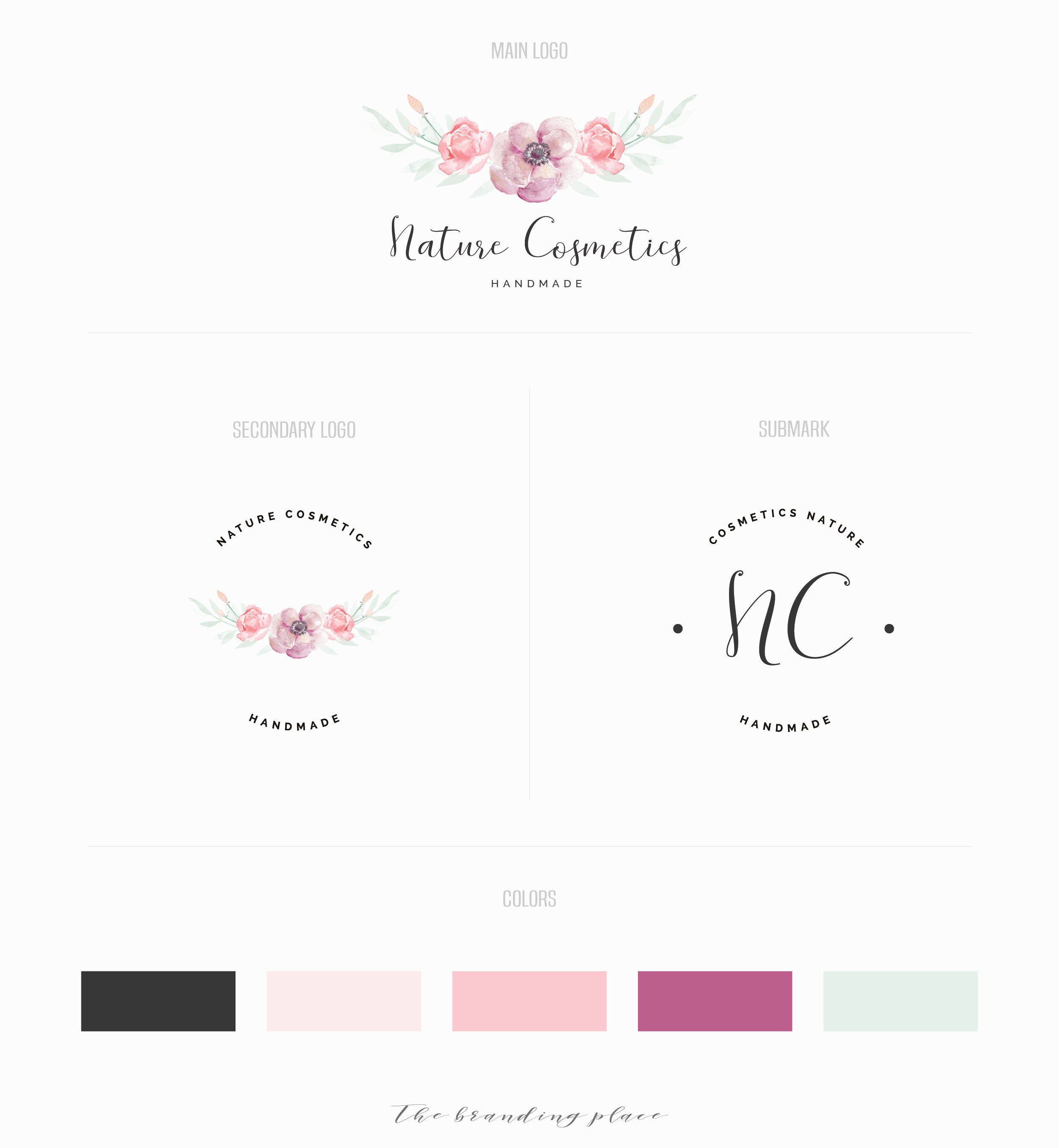 Watercolor flowers Premade Logo Design Feminine Logo | Etsy