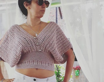 Chemisier crochet boho crop top coton élégant, Top Crochet