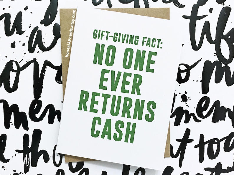 Christmas Money Holder Funny Holiday Card Gift-Giving Fact: No One Ever Returns Cash Happy Holidays Christmas Card image 1