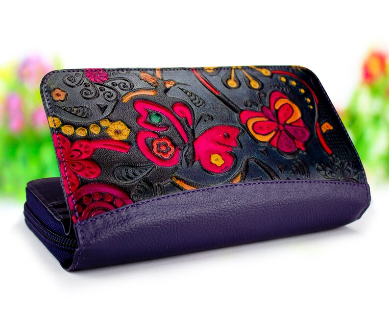 Wallet women zipper wallet clutch wallet leather womens Etsy