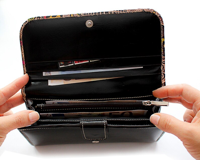 Black Wallet women leather Cash Envelope