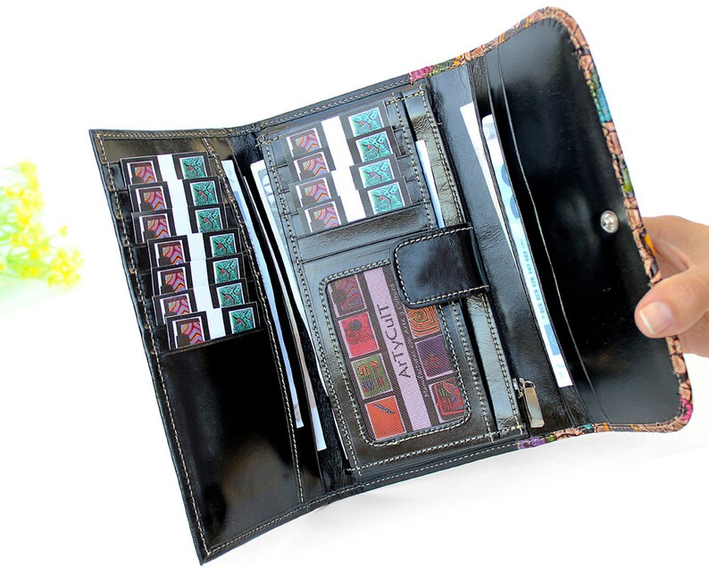 Black Wallet women leather Cash Envelope