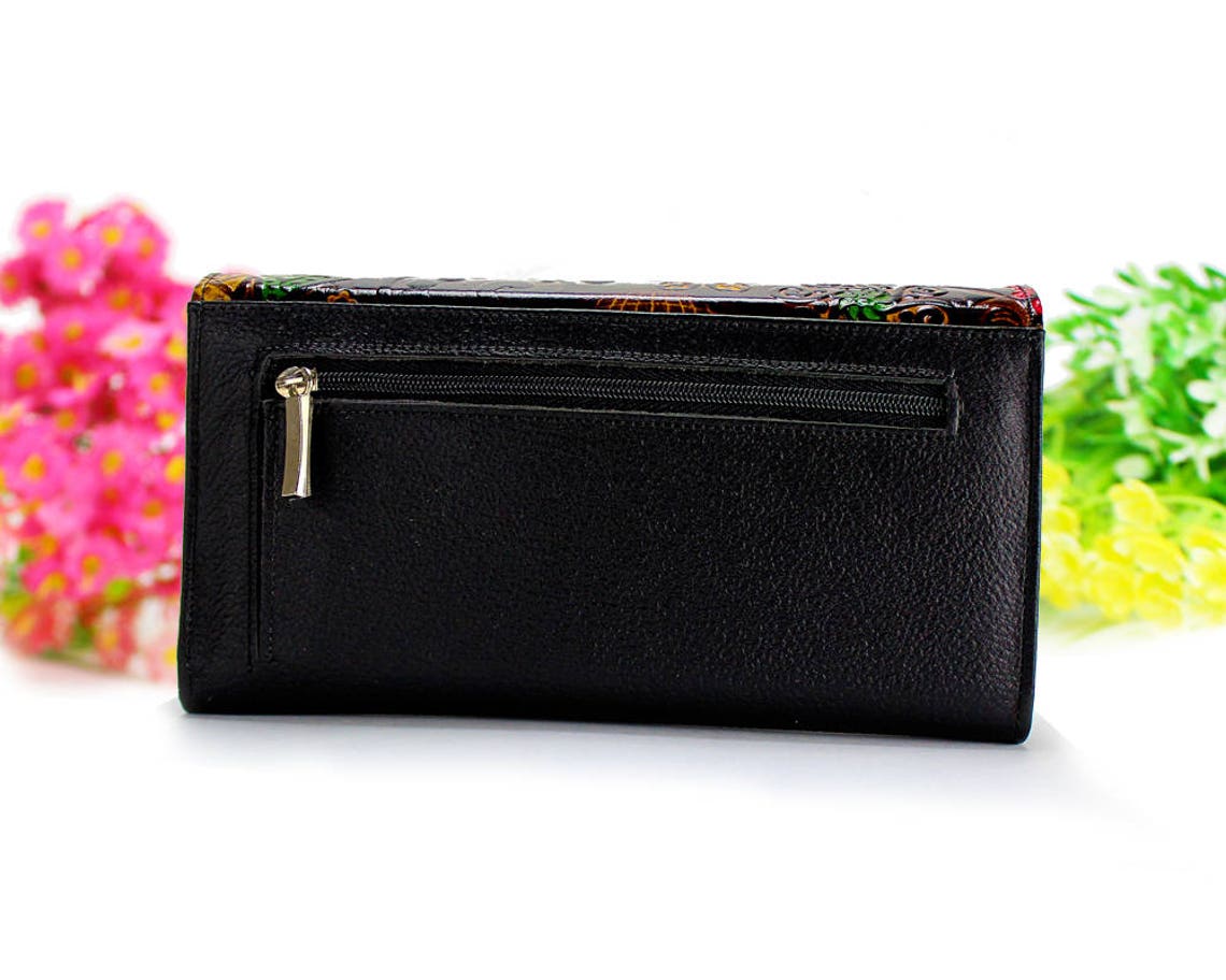 Black Leather Wallet Women Black Leather Wallet Black Etsy