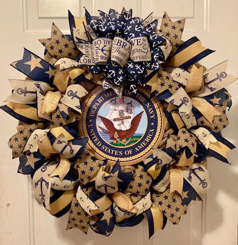 Us Navy Wreath Navy Wreath Us Navy Decor Us Navy Front Door Etsy