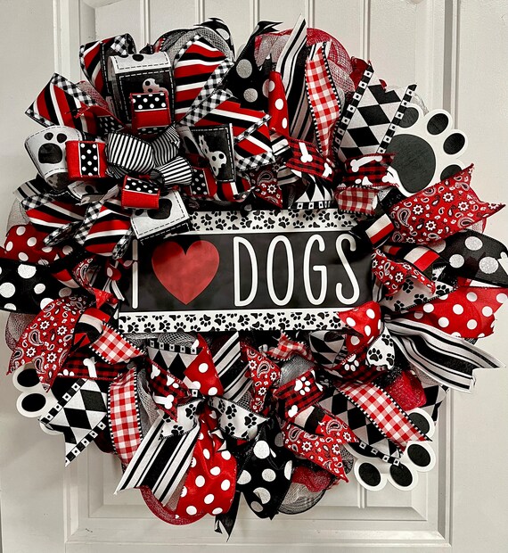 Dog Wreath Dog Lover Gift Dog Gift Dog Lover Paw Print Paw Wreath I Love Dogs Dog Decor Dog Sign Etsy