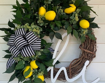 Summer wreath, lemon wreath, lemon decor, front door wreath, hi wreath