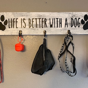 Dog leash holder, leash holder, dog sign, dog leash hanger, dog leash hooks, dog lover sign, dog lover gift