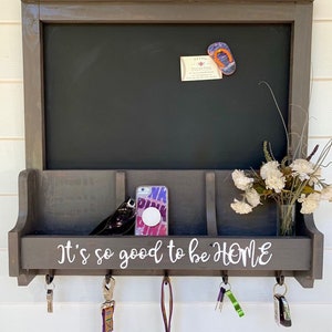 Wood wall organizer, key hanger, mail holder, wood key hanger, farmhouse style organizer, chalkboard sign, wood key hanger, wood mail holder