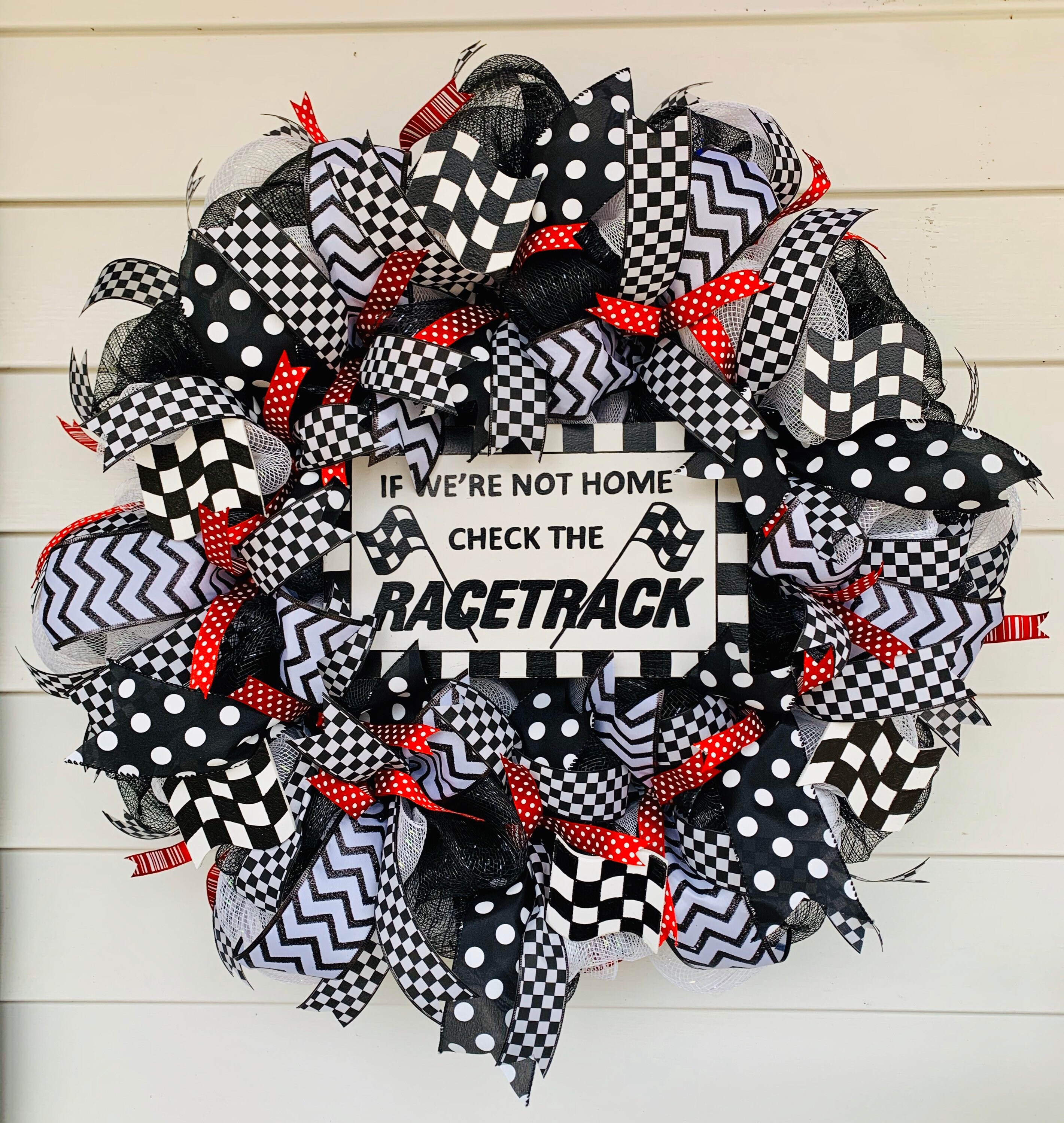 Racing wreath race car wreath black white wreath race car Etsy