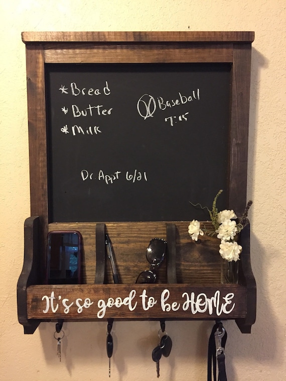 Wood wall organizer key hanger mail holder wood key hanger wood mail holder chalkboard sign junk organizer chalkboard sign gift Etsy