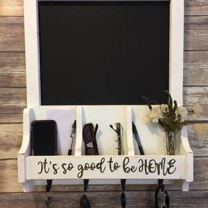 Wood wall organizer, key hanger, mail holder, wood mail holder, farmhouse style organizer, chalkboard sign, mail storage