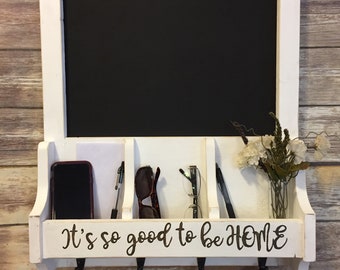 Wood wall organizer, key hanger, mail holder, wood mail holder, farmhouse style organizer, chalkboard sign, mail storage