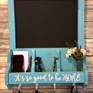 Wood wall organizer, key hanger, mail holder, wood key hanger, wood organizer, wood key hanger, chalkboard sign, farmhouse style, new home