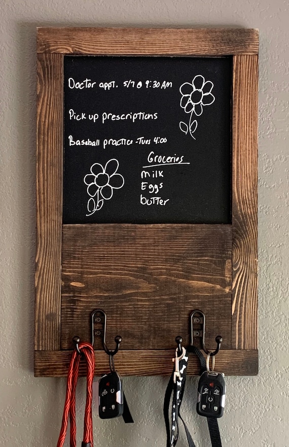 Wood Key Hanger Chalkboard Sign Wood Wall Organizer Key Hanger Leash Holder Farmhouse Sign Farmhouse Decor Wood Wall Key Hanger Etsy