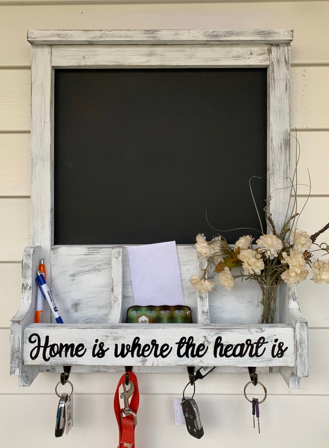 Wood Wall Organizer, Chalkboard, Wall Organizer, Key Hanger, Wood Mail