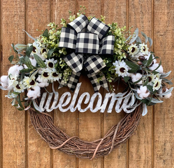 Welcome Wreath Farmhouse Wreath Farmhouse Welcome Wreath | Etsy