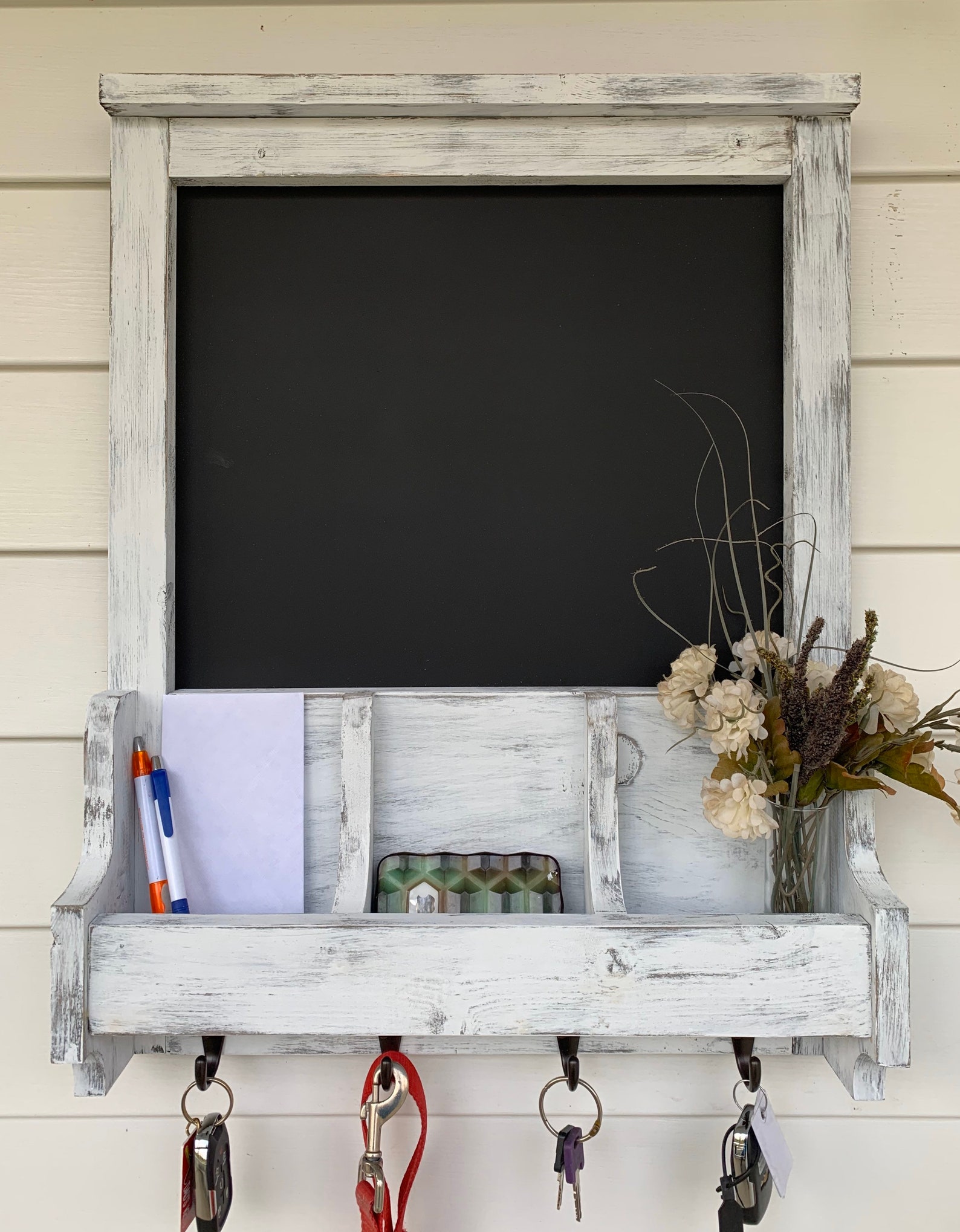Wood Wall Organizer Chalkboard Wall Organizer Key Hanger Etsy