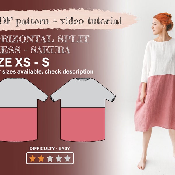 Linen dress kimono sewing pattern SAKURA, XS-S size, PDF, instant download digital diy, capsule wardrobe, pockets, sewing habit