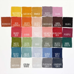 Linen fabric samples ready to ship 30 colors organic softened linen swatches washed, for clothing, bedding, napkins, towels, DIY, flax