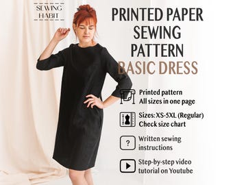 PAPER Basic dress sewing pattern, printed shift dress for women, Midi dress, easy sewing pattern, linen dress sewing, Sewing Habit