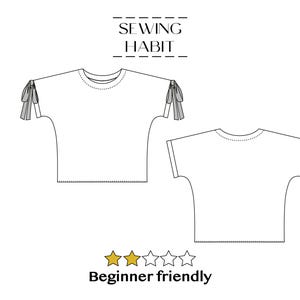PRINTED PAPER blouse sewing pattern, Diana top for women, with bows, easy sewing pattern, kimono sleeves with cuffs, Sewing Habit image 3