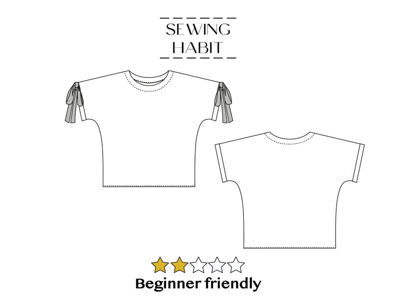 PRINTED PAPER blouse sewing pattern, Diana top for women, with bows, easy sewing pattern, kimono sleeves with cuffs, Sewing Habit image 3