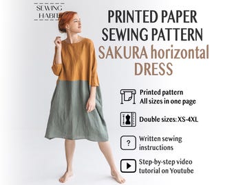 PRINTED PAPER loose dress, sewing pattern for women, oversized Japan style, easy sewing pattern, kimono sleeves, summer dress, Sewing Habit
