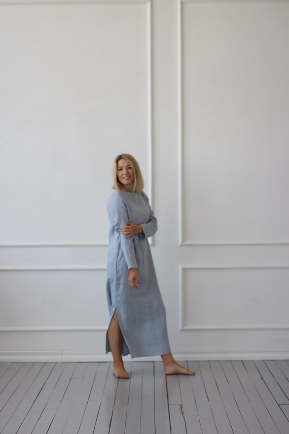 Robe longue droite en lin sale