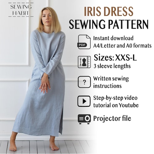 Long Linen Dress Pattern, With Slits, Sizes XXS-L, PDF Sewing Pattern, Sewing  Linen, Diy Pattern, Sewing Habit, With Pockets, Projector - Etsy