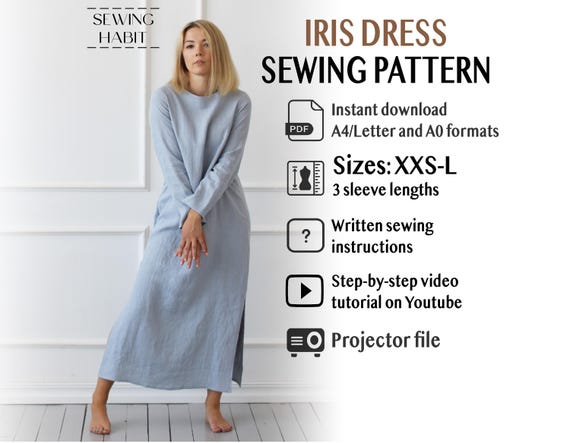 Long Linen Dress Pattern, With Slits, Sizes XXS-L, PDF Sewing Pattern, Sewing Linen, Diy Pattern, Sewing Habit, With Pockets, Projector - Etsy Long Linen Dress Pattern, With Slits, Sizes XXS-L, PDF Sewing Pattern, Sewing Linen, Diy Pattern, Sewing Habit, With Pockets, Projector - Etsy
